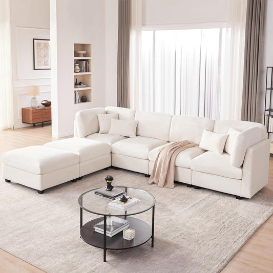 Oversized U Shaped Corduroy Sectional Sofa with Storage ShipItFurniture