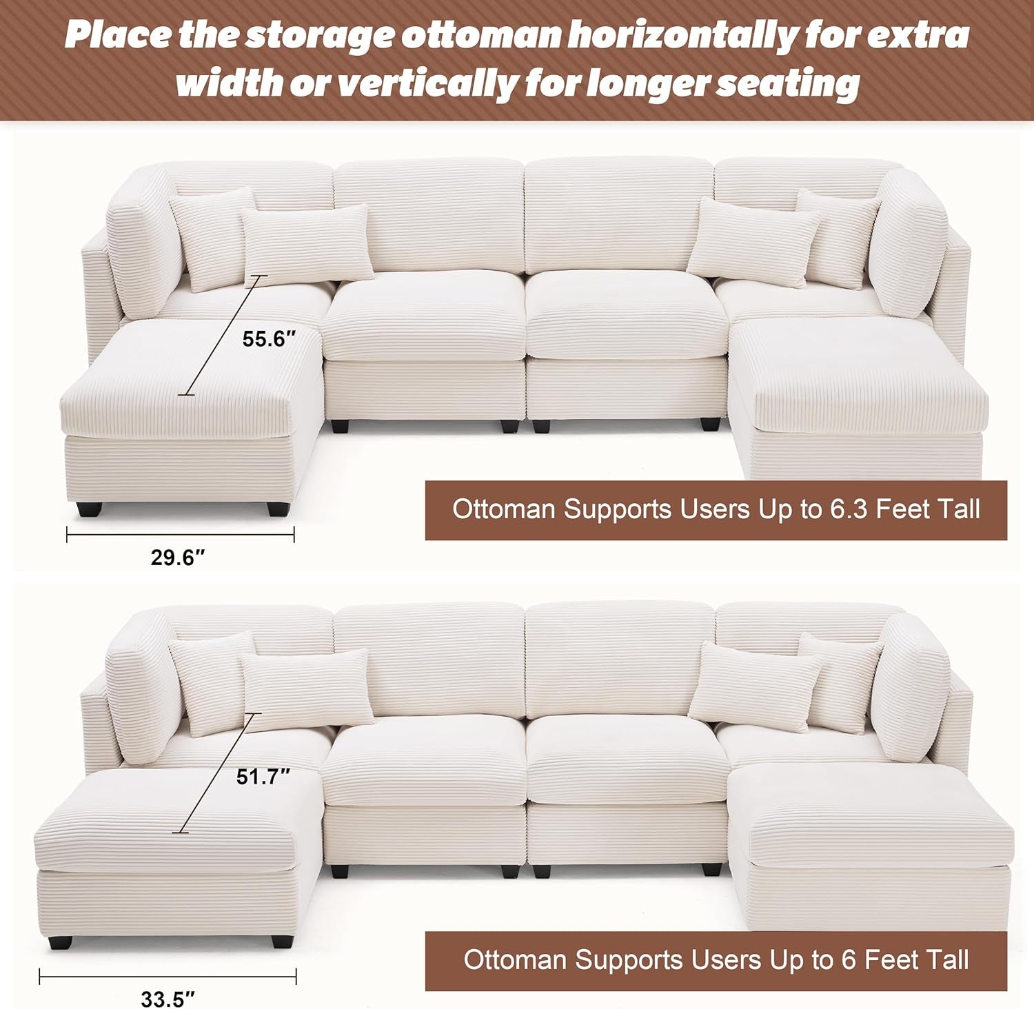 Oversized U Shaped Corduroy Sectional Sofa with Storage ShipItFurniture