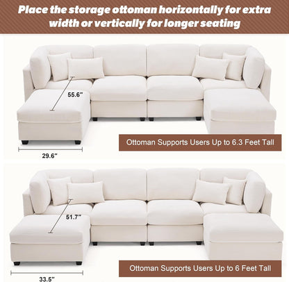 Oversized U Shaped Corduroy Sectional Sofa with Storage ShipItFurniture