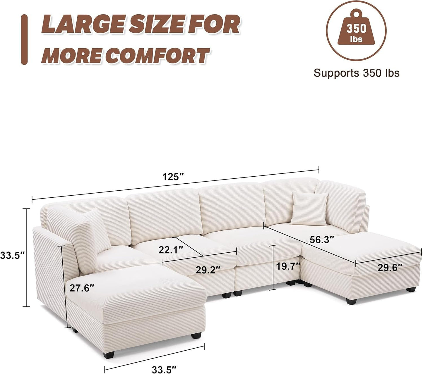 Oversized U Shaped Corduroy Sectional Sofa with Storage ShipItFurniture