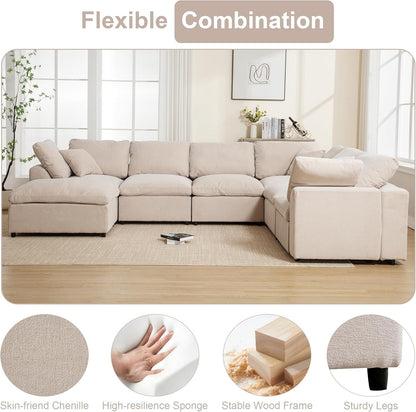 Oversized U Shaped Modular Sectional Sofa with Ottoman ShipItFurniture