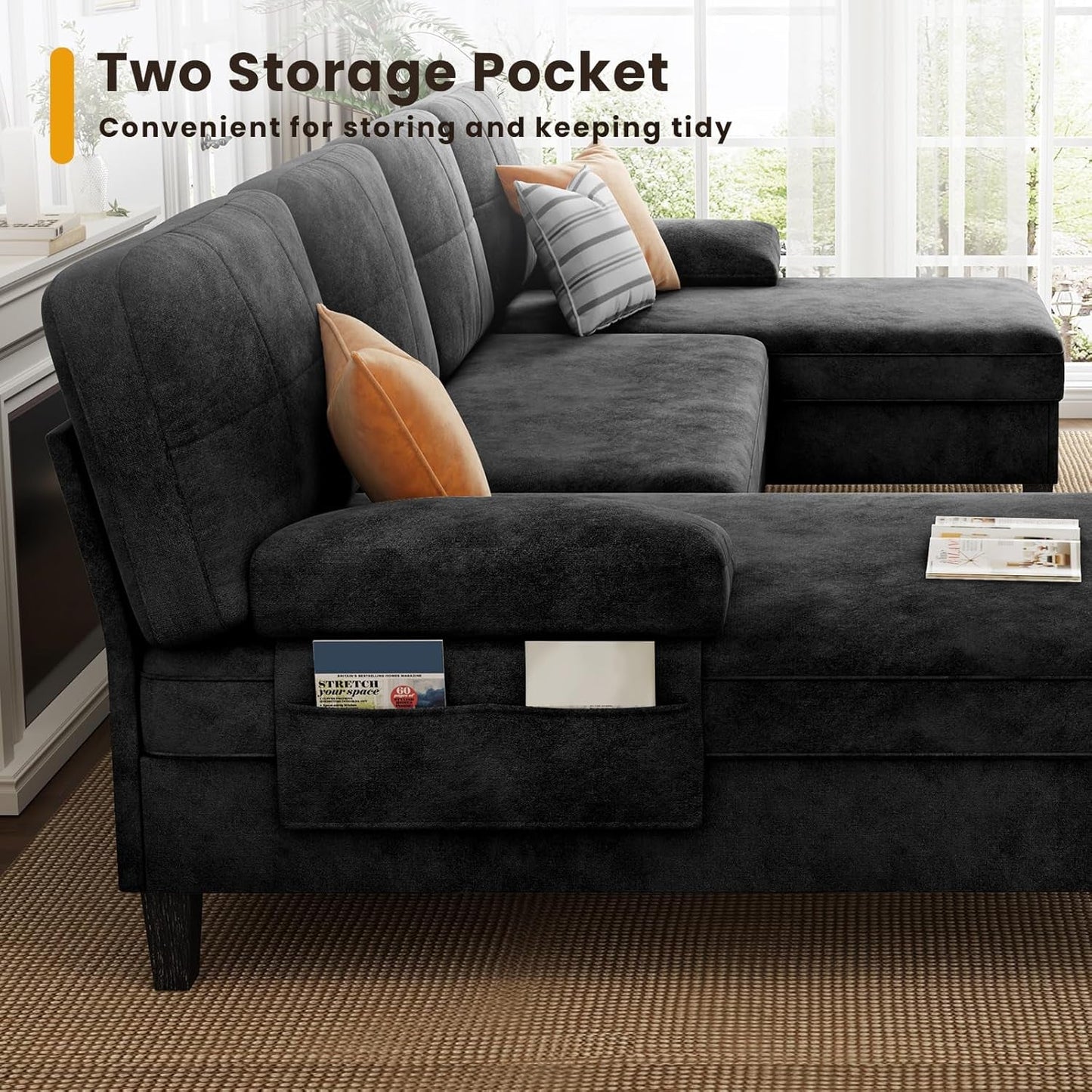 Oversized U Shaped Sectional Sofa with Storage Pockets ShipItFurniture