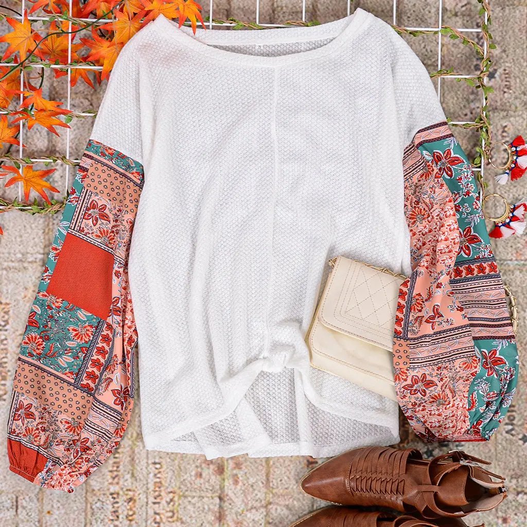 Paisley Printed Puffed Sleeve Pullover - Get it from Bo