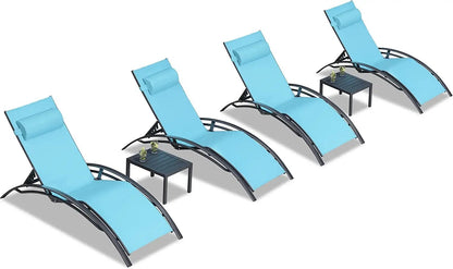 Patio Chaise Lounge Chair Set with 2 Side Table Outdoor Pool Adjustable Recliner Chairs for outside Beach Poolside Sunbathing Tanning Lounger - Get it from Bo