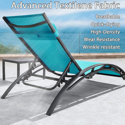 Patio Chaise Lounge Chair Set with 2 Side Table Outdoor Pool Adjustable Recliner Chairs for outside Beach Poolside Sunbathing Tanning Lounger - Get it from Bo