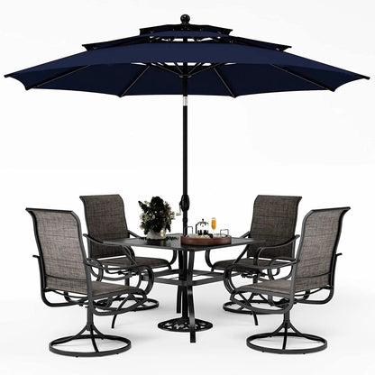 Patio Dining Set with Umbrella for 4, Outdoor Table & Chairs Set with 4 Padded Swivel Patio Dining Chairs, 1 Metal Dining Table and 10Ft Navy Blue Large Patio Umbrella (No Umbrella Base) - Get it from Bo