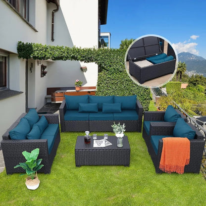 Patio Furniture Set 5 Pieces Outdoor Furniture Sets Patio Couch Outdoor Chairs Coffee Table Peacock Blue Anti-Slip Cushions and Waterproof Covers - Get it from Bo