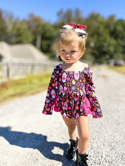 Pink Christmas coffee ruffle romper - Get it from Bo