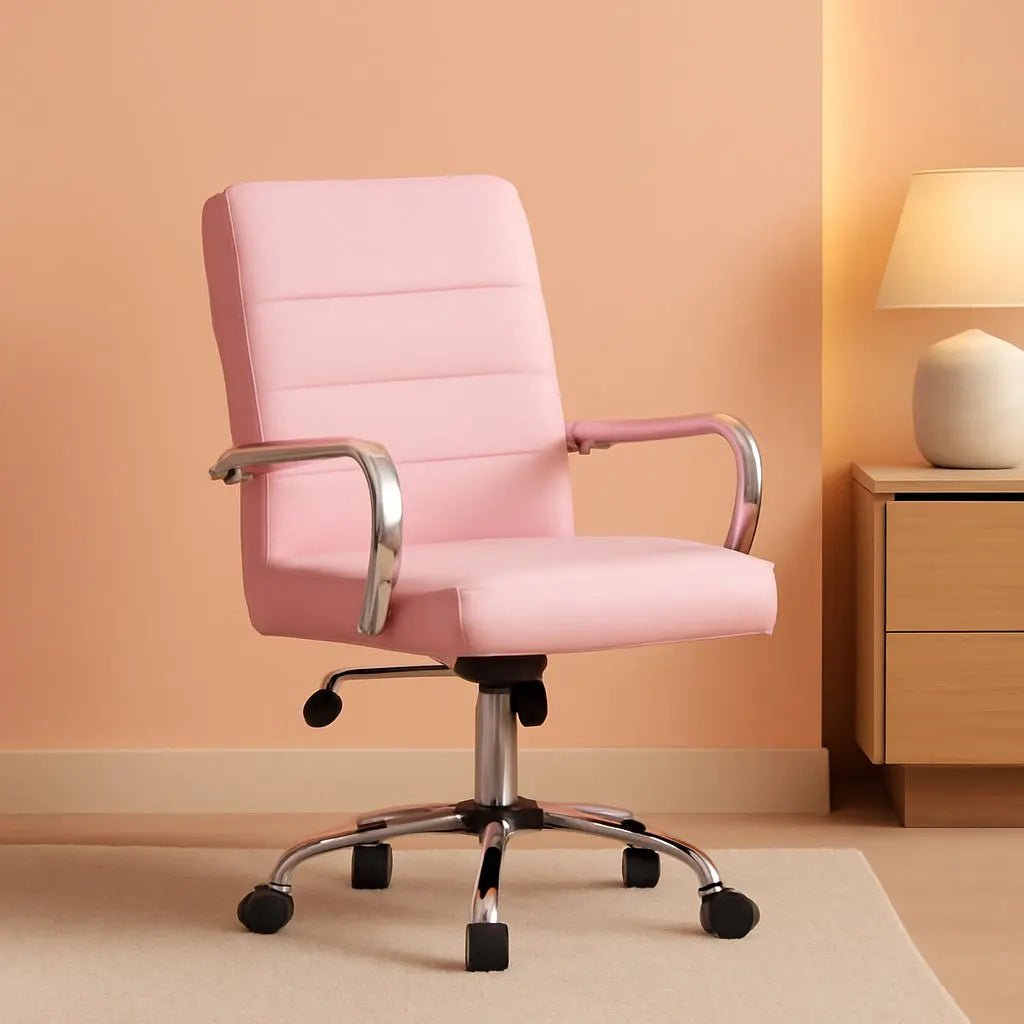 Pink Mid Back Office Chair With Arms 360 Degree Swivel - Get it from Bo