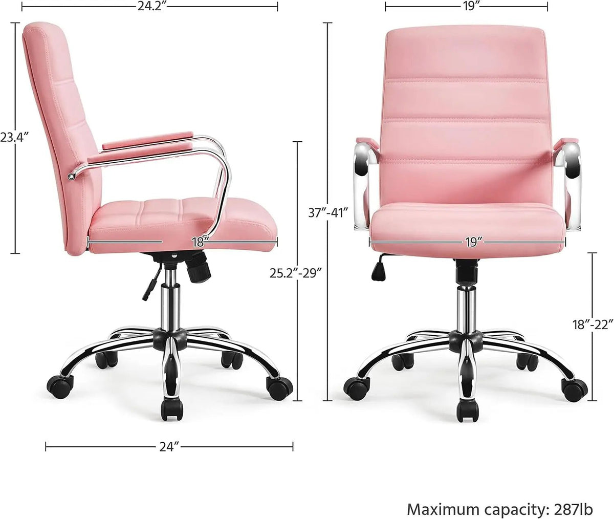 Pink Mid Back Office Chair With Arms 360 Degree Swivel - Get it from Bo