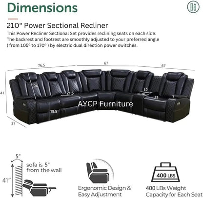 Power Recliner Sectional Sofa Black With LED Lights - Get it from Bo