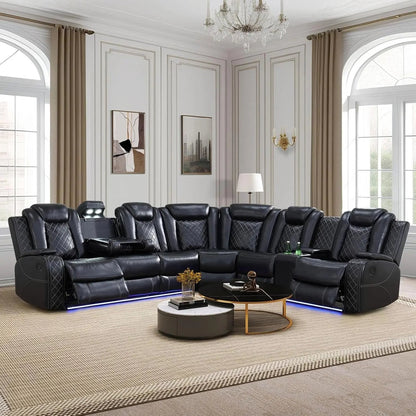 Power Recliner Sectional Sofa Set, Leather Sectional Sofa Sets for Living Room, Power Reclining Sectional Couch with Led Lights, Cup Holder, Wireless Charging, Hidden Storage, Black - Get it from Bo