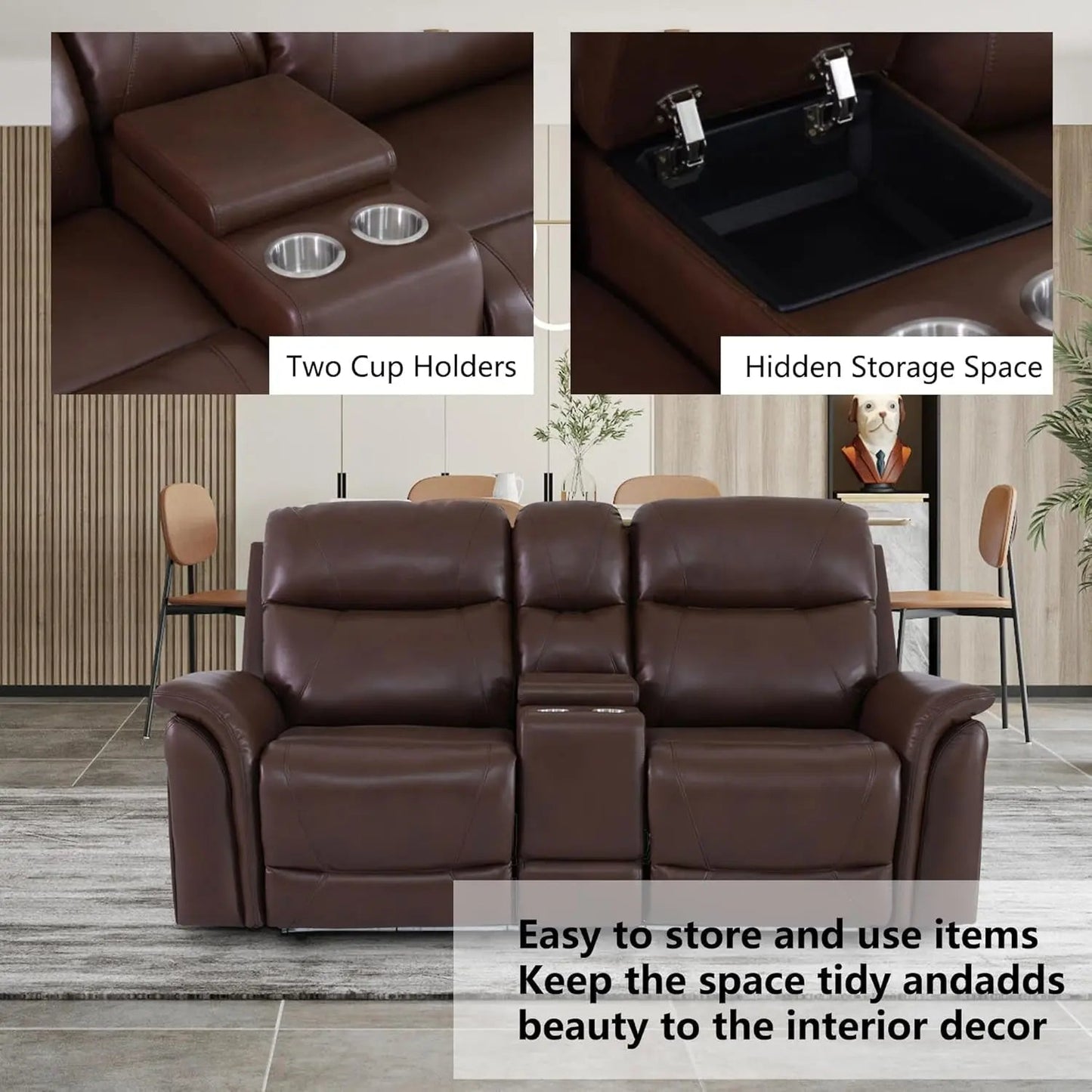 Power Recliner Sofa Set With LED Leather 3 Piece Brown Living Room - Get it from Bo