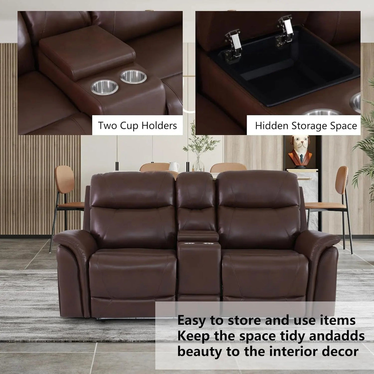 Power Recliner Sofa Set With LED Leather 3 Piece Brown Living Room - Get it from Bo