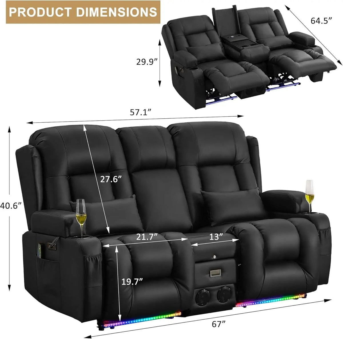 Power Reclining Loveseat With Massage And LED Lighting - Get it from Bo
