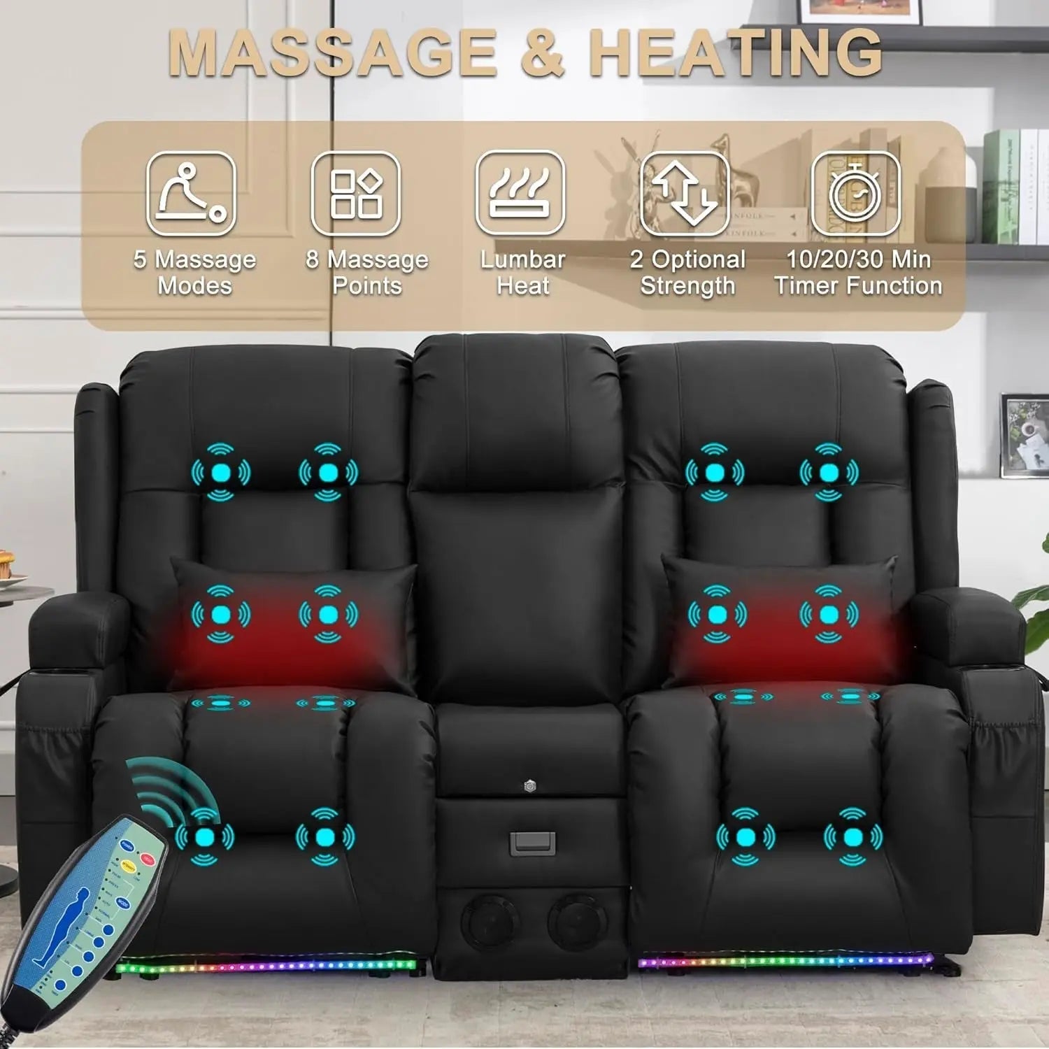 Power Reclining Loveseat With Massage And LED Lighting - Get it from Bo