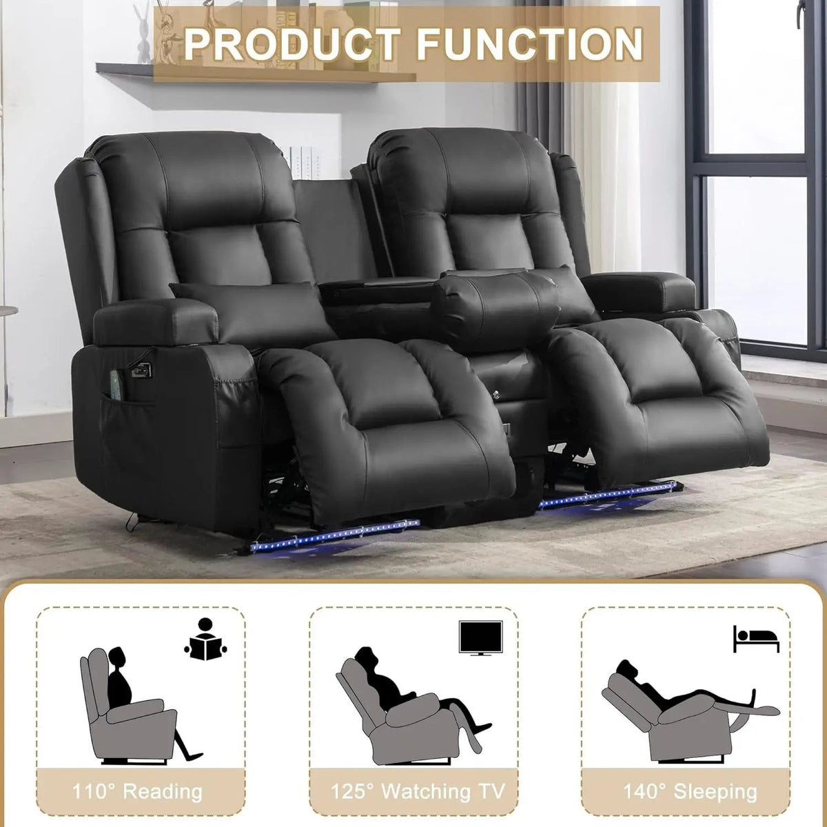 Power Reclining Loveseat With Massage And LED Lighting - Get it from Bo