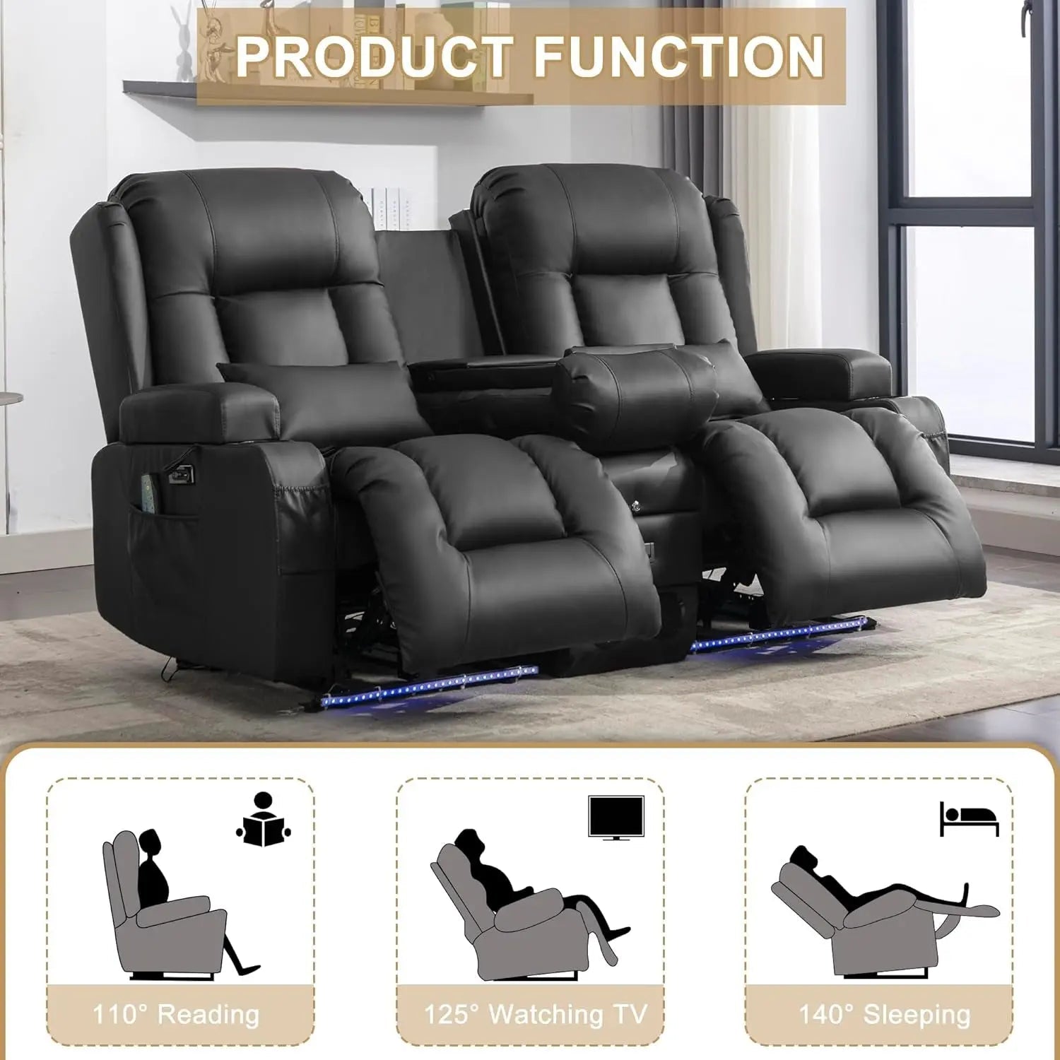 Power Reclining Loveseat With Massage And LED Lighting - Get it from Bo