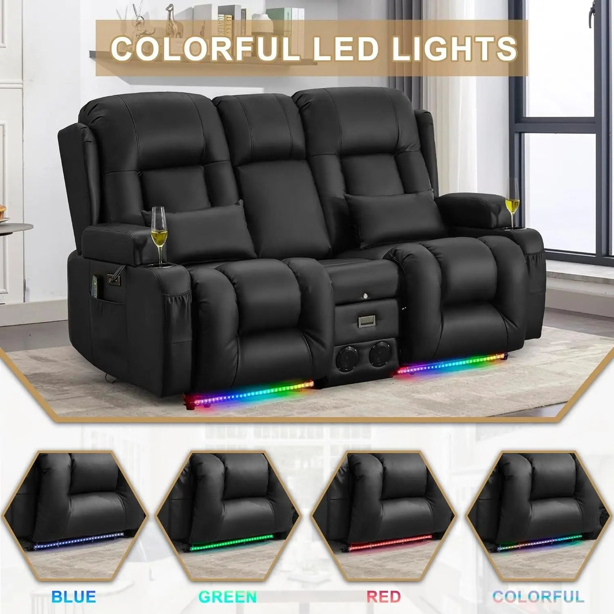 Power Reclining Loveseat With Massage And LED Lighting - Get it from Bo