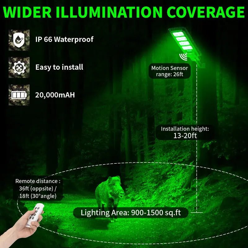Powerful Solar Green Feeder Light for Hunting - 25,000 Lumens - Get it from Bo