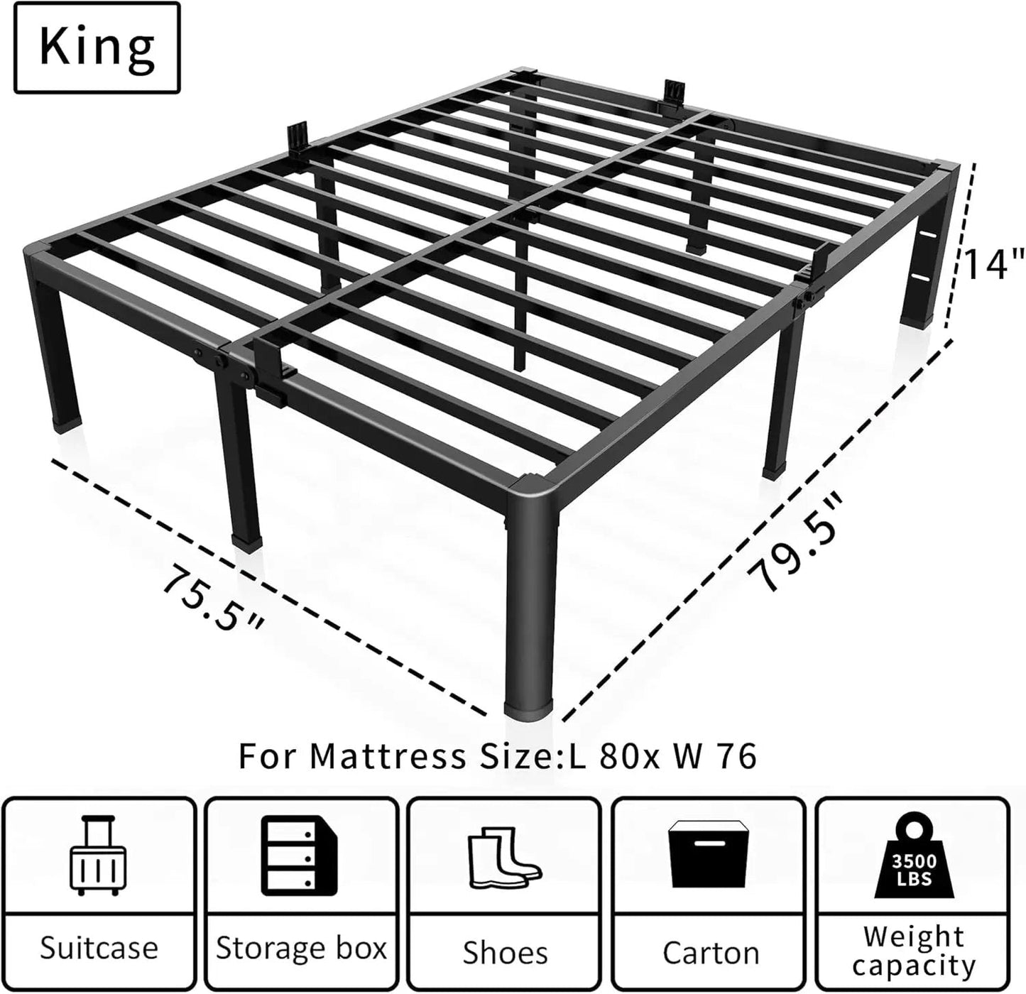 Premium King Size Metal Bed Frame With Under Bed Storage - Get it from Bo