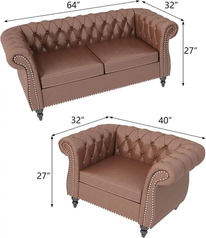 PU Brown Leather Modular Sectional Sofa Tufted Cushions - Get it from Bo