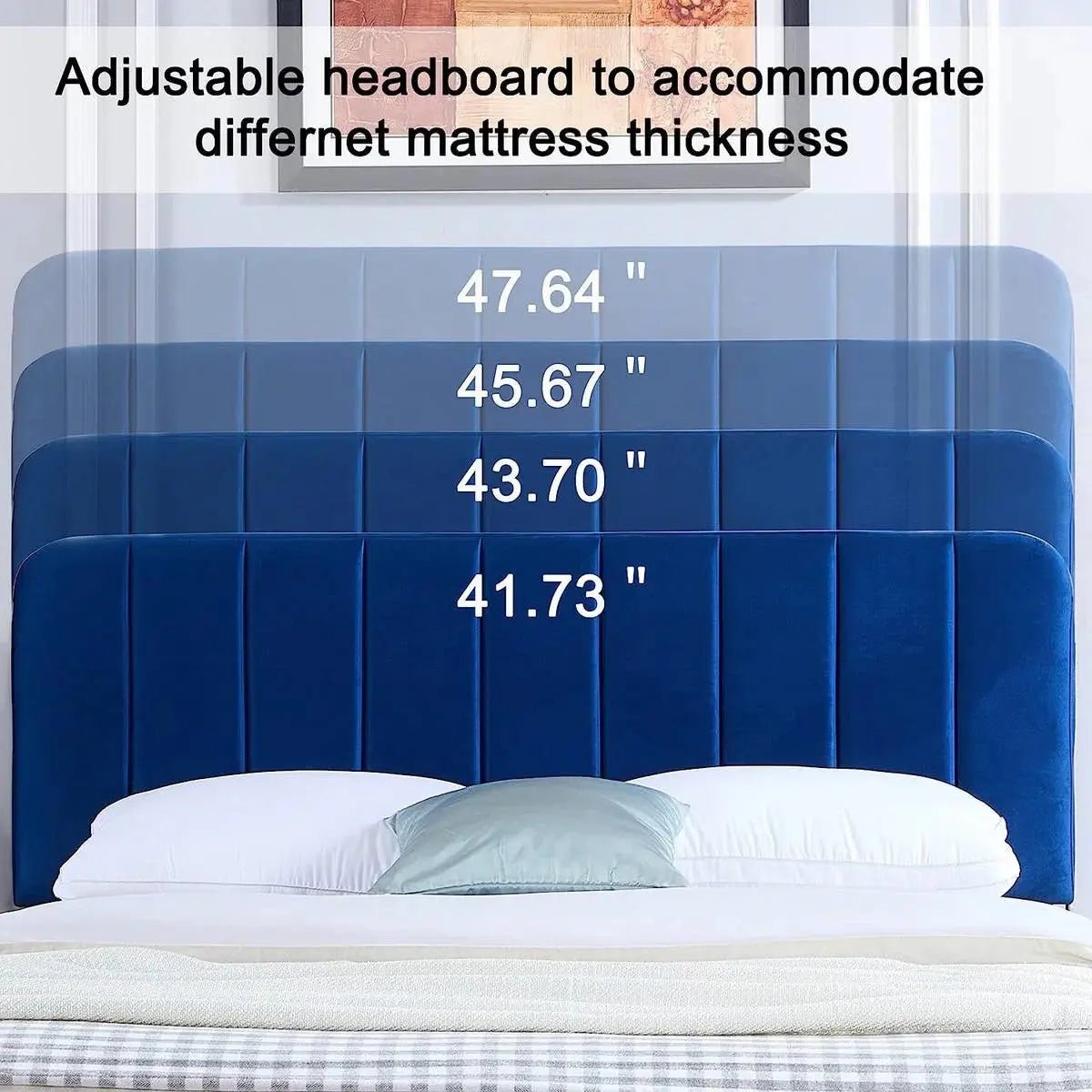 Queen size Blue Upholstered Platform Bed Frame with Headboard - Get it from Bo