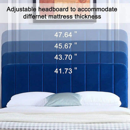 Queen size Blue Upholstered Platform Bed Frame with Headboard - Get it from Bo