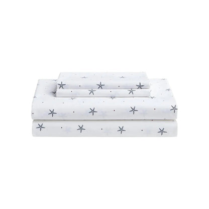 Queen size Coastal Beach Starfish White Navy Red 100-Percent Cotton Sheet Set - Get it from Bo