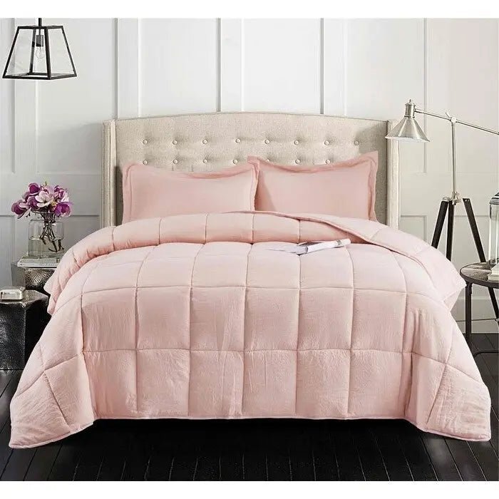 Queen Size Pink 3 Piece Microfiber Reversible Comforter Set - Get it from Bo