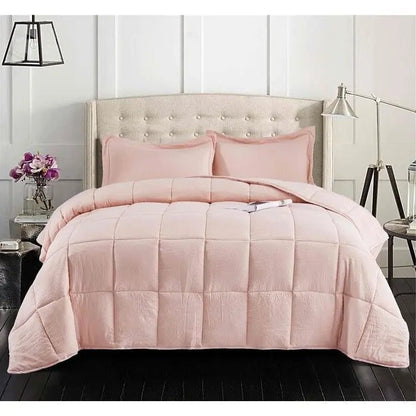Queen Size Pink 3 Piece Microfiber Reversible Comforter Set - Get it from Bo