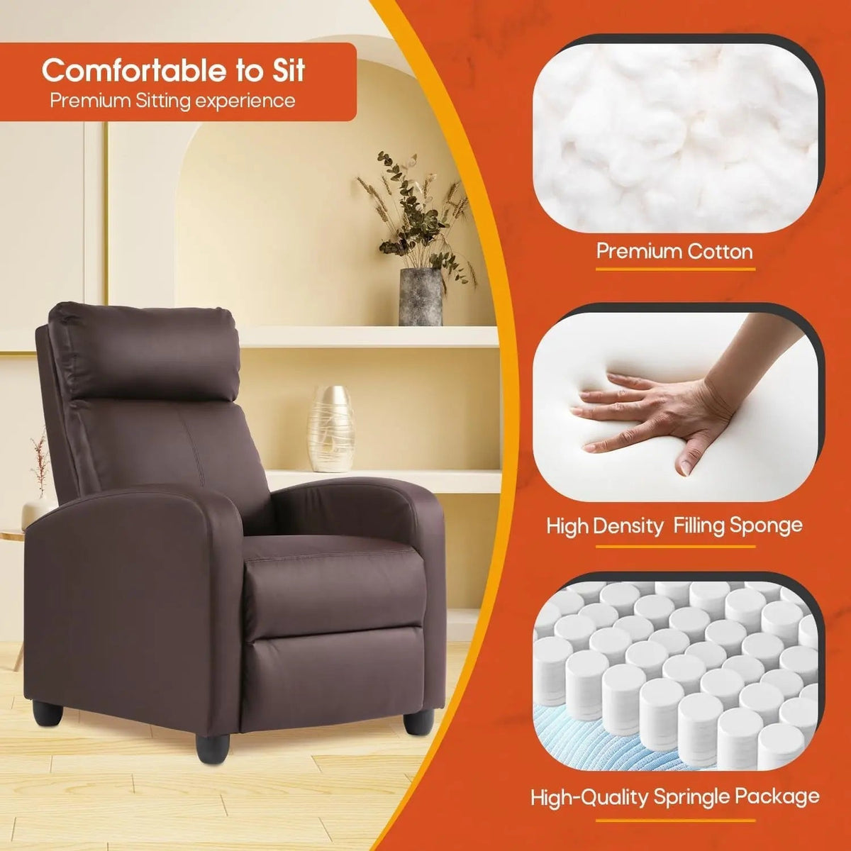 Recliner Chair Brown Adjustable Living Room Armchair - Get it from Bo