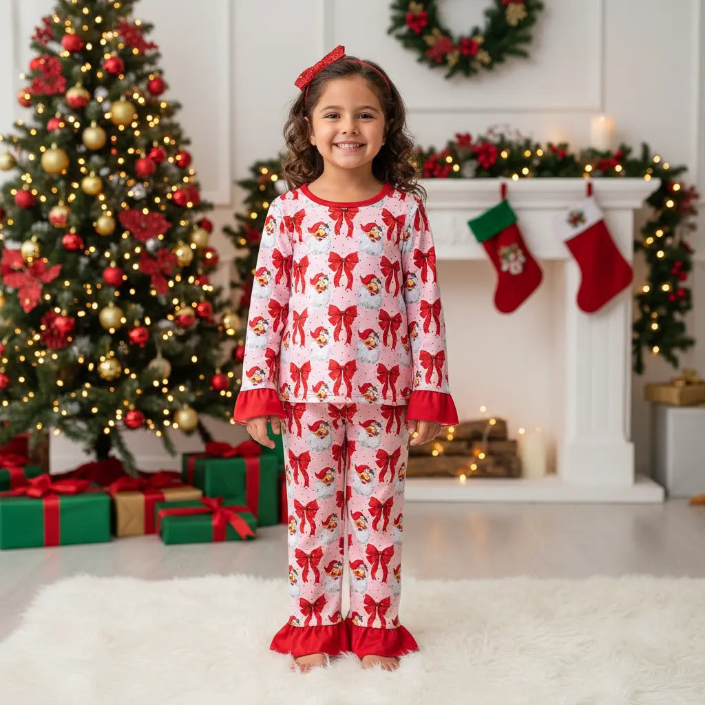 Red Santa Bows pj set - Get it from Bo