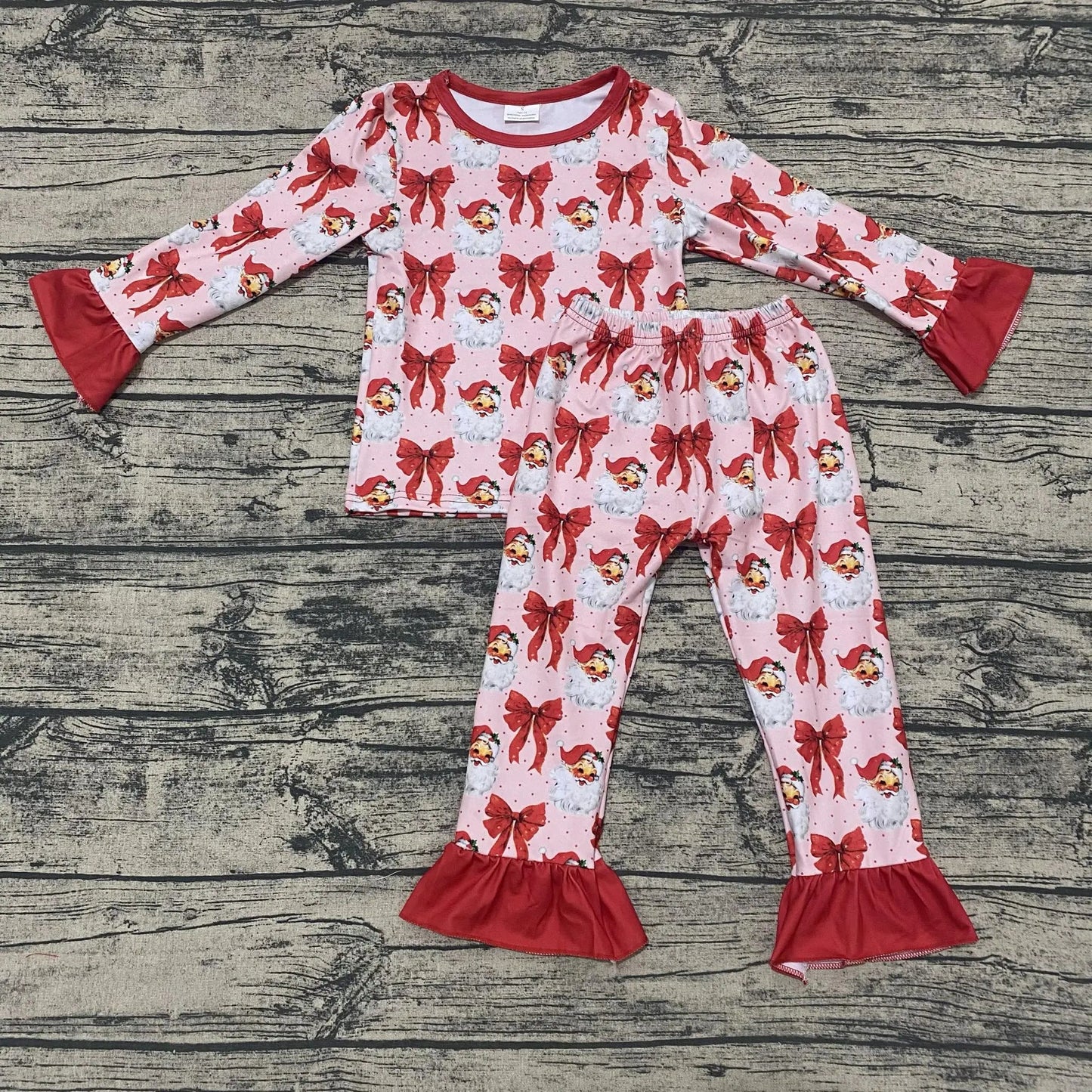 Red Santa Bows pj set - Get it from Bo