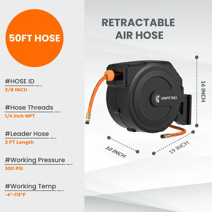 Retractable Air Hose Reel-PP Housing-3/8in-50ft - Get it from Bo