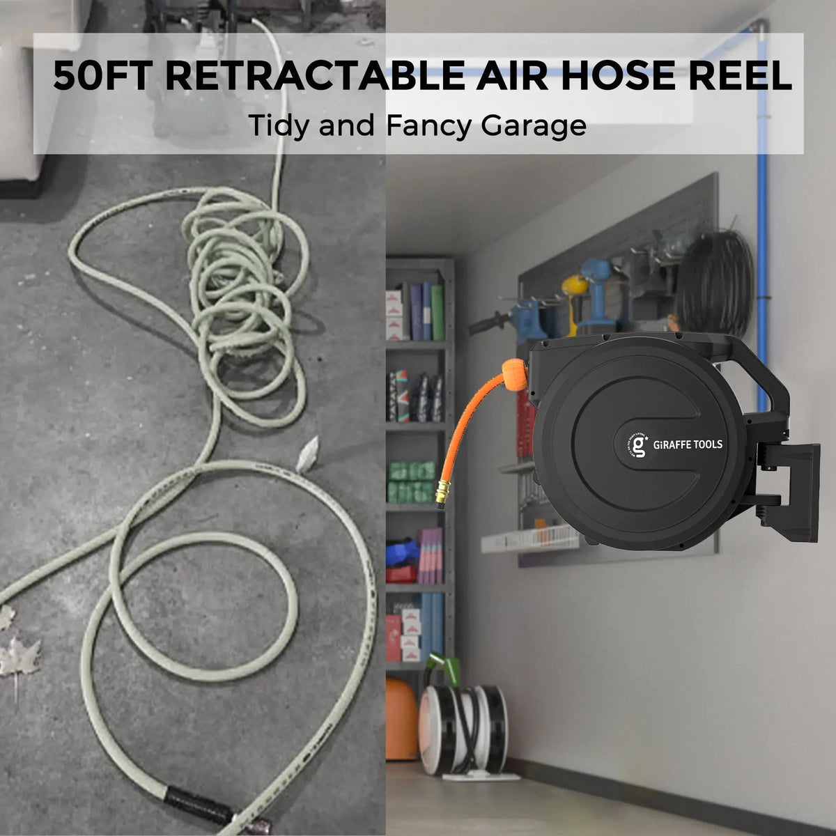 Retractable Air Hose Reel-PP Housing-3/8in-50ft - Get it from Bo