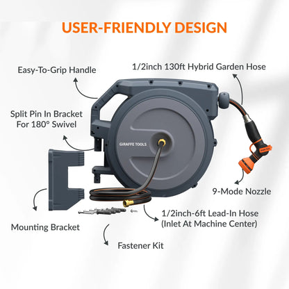Retractable Garden Hose Reel-1/2in-130ft - Get it from Bo