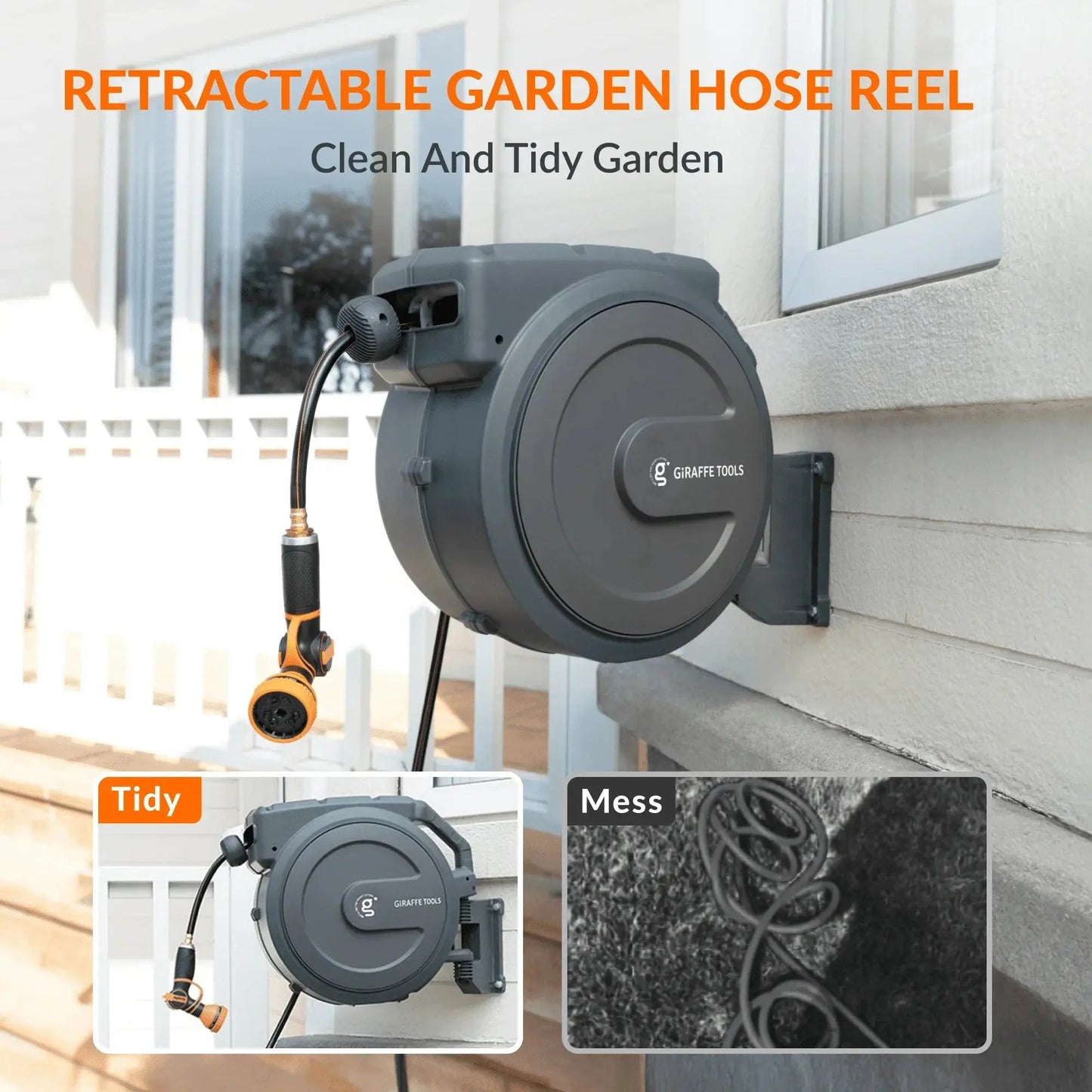 Retractable Garden Hose Reel 62ft-155ft - Get it from Bo