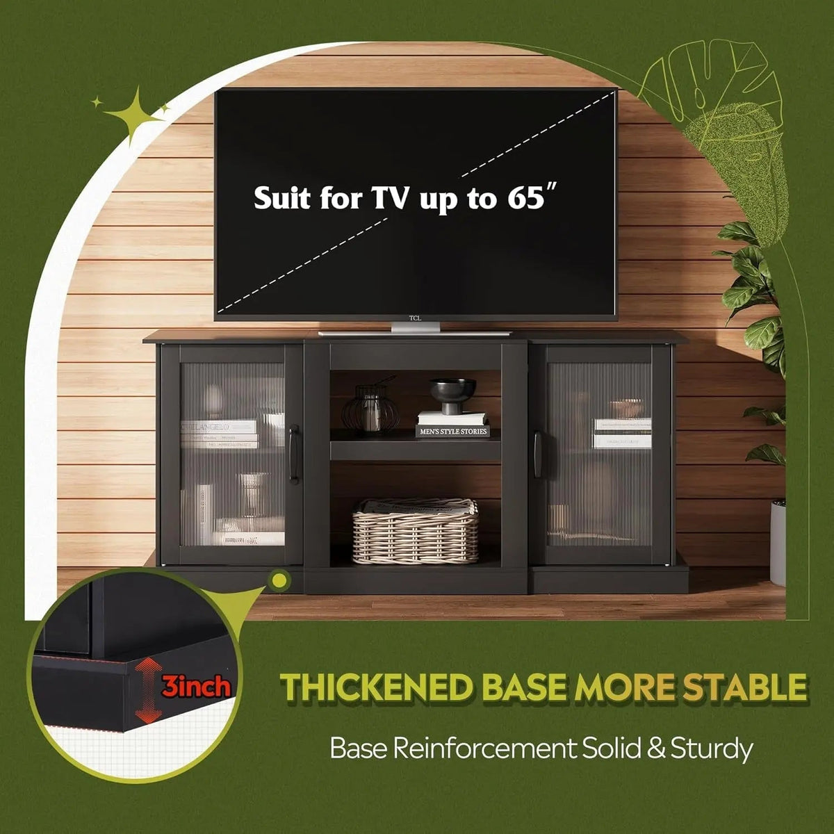 Retro TV Stand For 65 Inch TV With Storage And Open Shelves Black - Get it from Bo