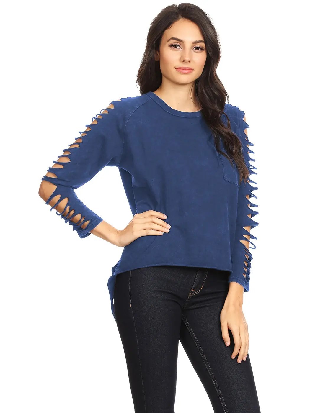 Ripped Long-Sleeve Pullover Top - Get it from Bo