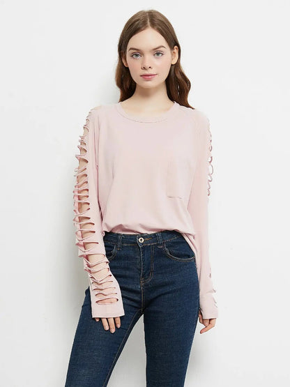 Ripped Long-Sleeve Pullover Top - Get it from Bo