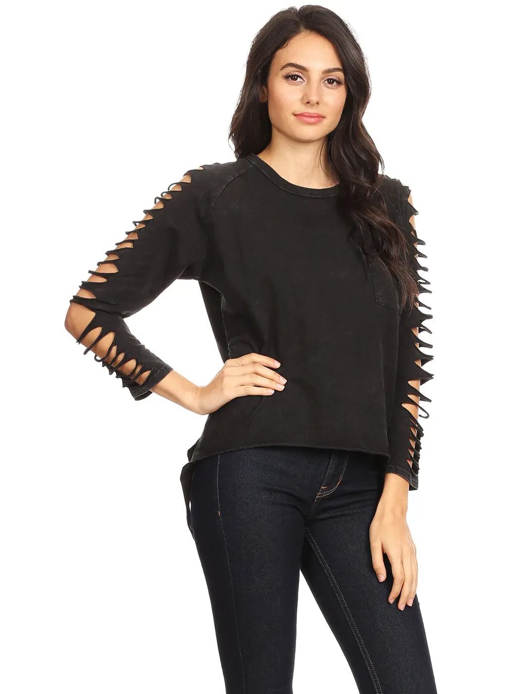 Ripped Long-Sleeve Pullover Top - Get it from Bo
