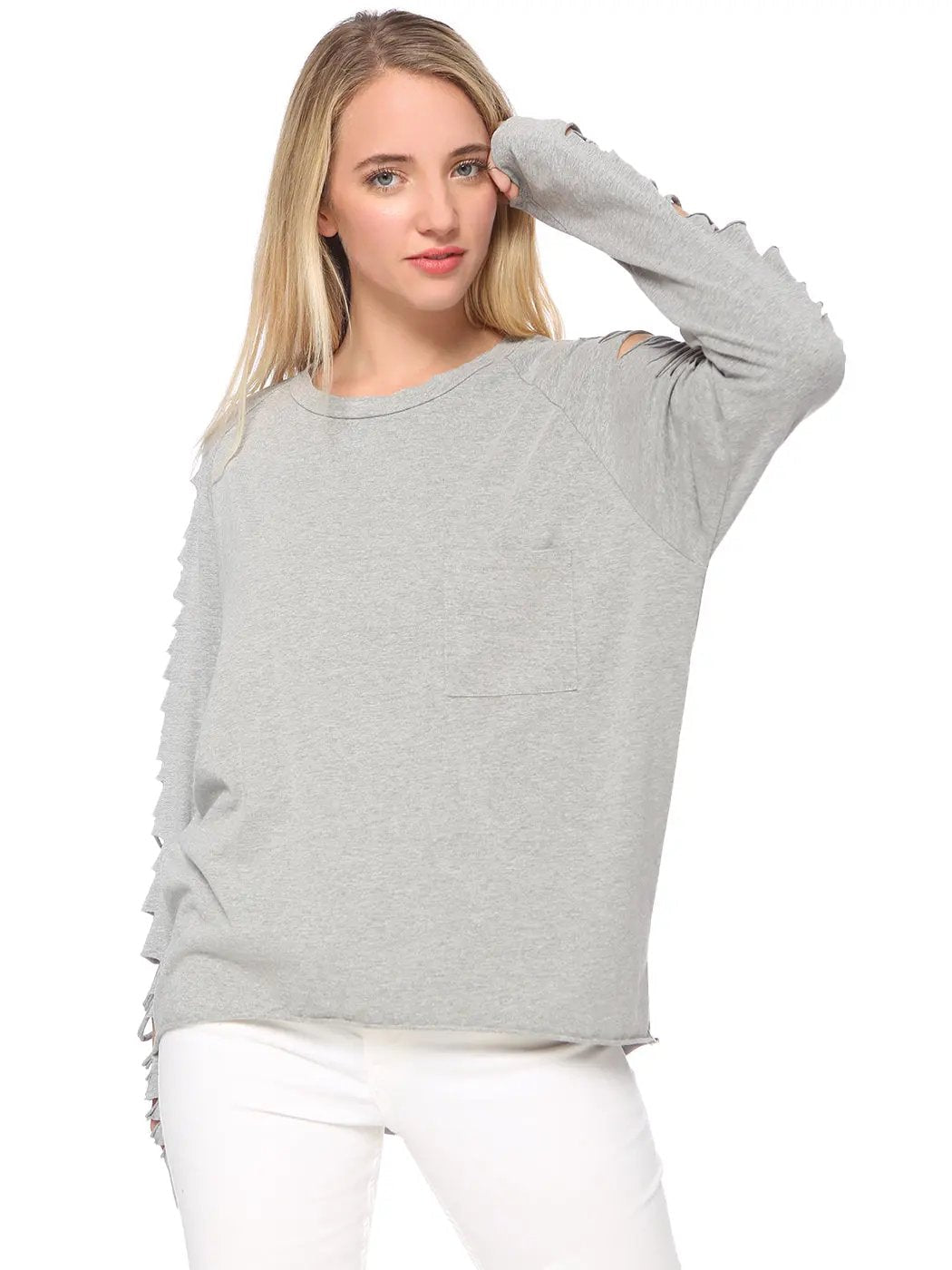 Ripped Long-Sleeve Pullover Top - Get it from Bo