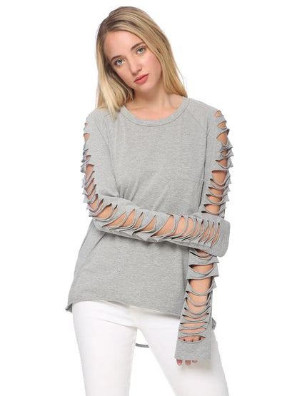 Ripped Long-Sleeve Pullover Top - Get it from Bo