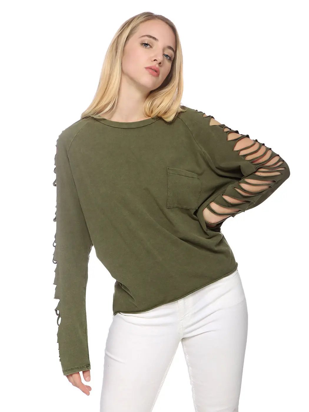 Ripped Long-Sleeve Pullover Top - Get it from Bo