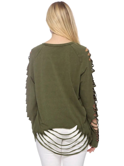 Ripped Long-Sleeve Pullover Top - Get it from Bo
