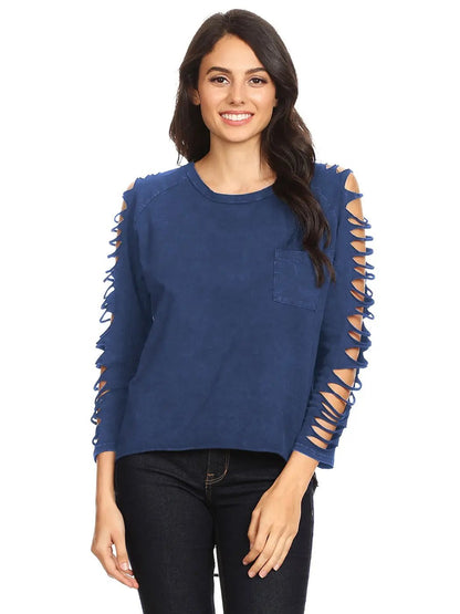 Ripped Long-Sleeve Pullover Top - Get it from Bo