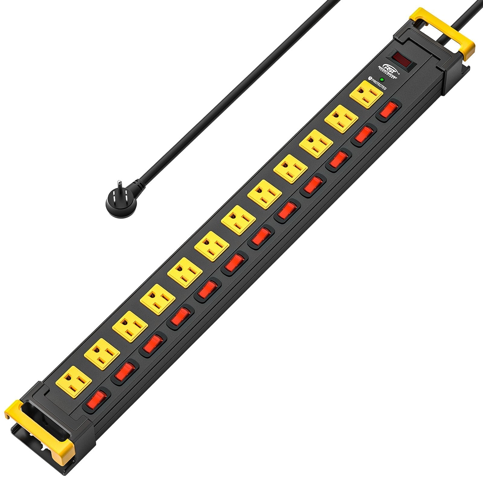 CRST 12 Outlets Individual Switches Metal Power Strip Surge Protector with Cord Holder, 9FT Flat Plug Power Cord  3years warranty Rocket Socket Technology