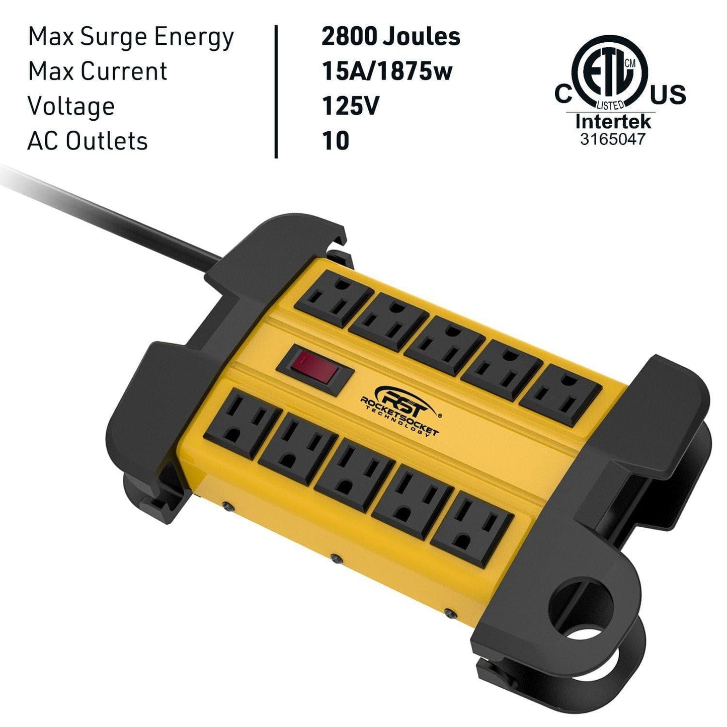 CRST 10 Outlets Mountable Heavy Duty Power Strip Surge Protector with Cord Wrapping design, Optional 15FT or 6FT Power Cord Rocket Socket Technology