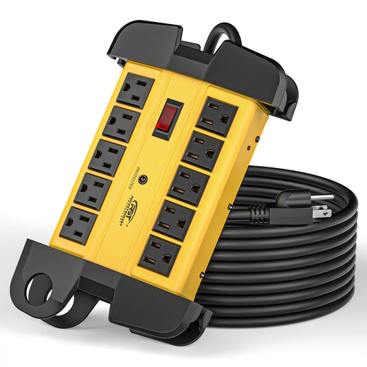 CRST 10 Outlets Mountable Heavy Duty Power Strip Surge Protector with Cord Wrapping design, Optional 15FT or 6FT Power Cord Rocket Socket Technology